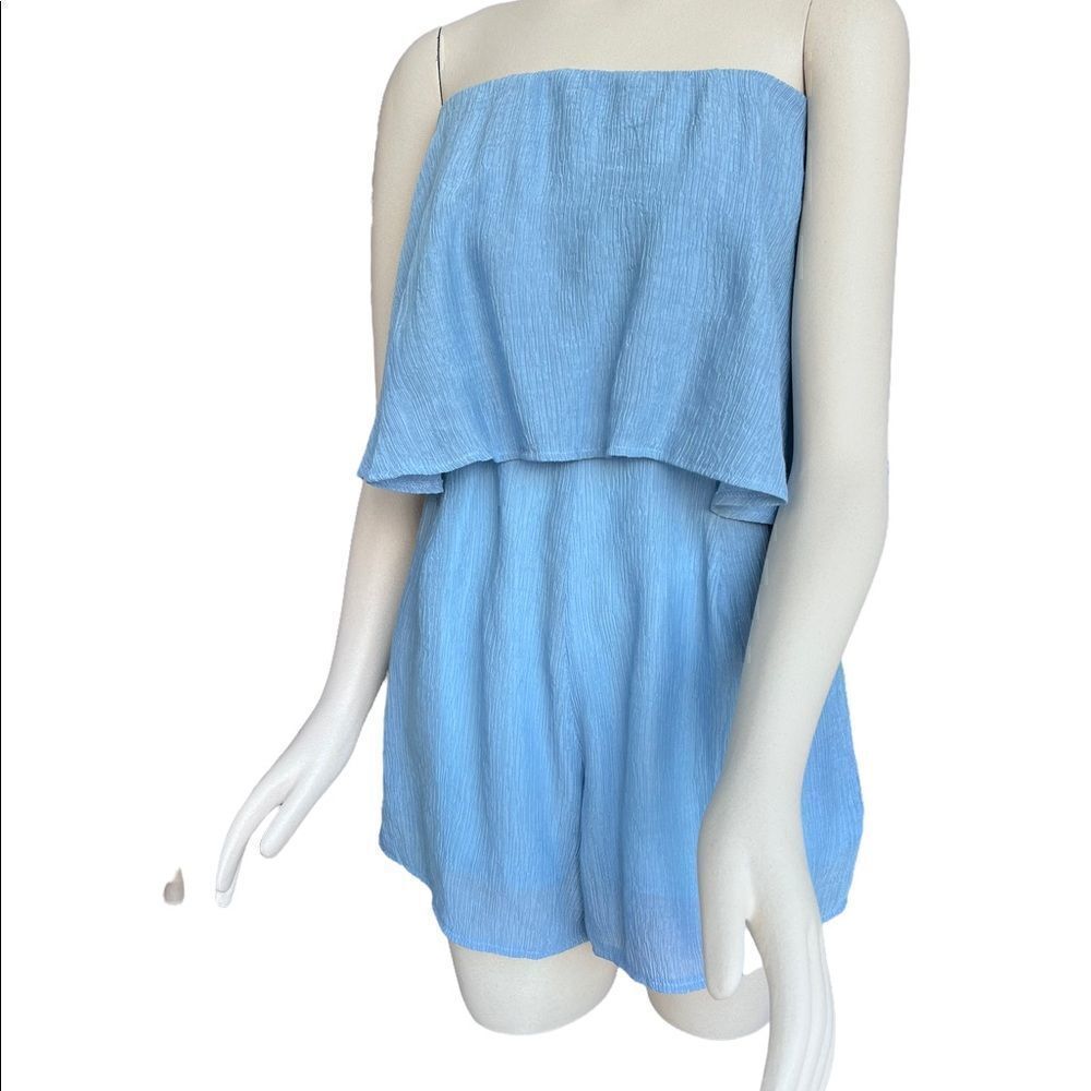 Morrisday the Label Light Blue StraplessTextured Playsuit Romper NWT